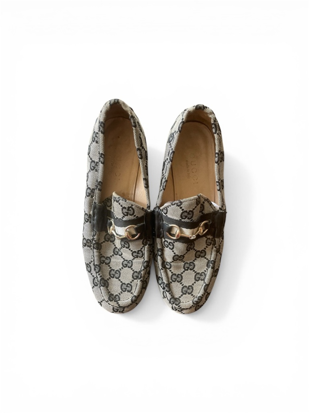 Gucci Beige Brown Monogram Horsebit Loafers